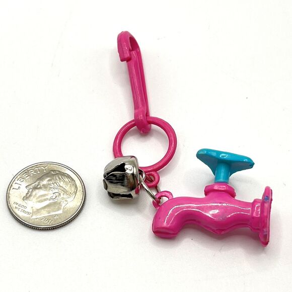Vintage 80s Bell Charm Pink Blue Faucet Plastic Toy Chain Clip-on Dangle Prize - Picture 3 of 6